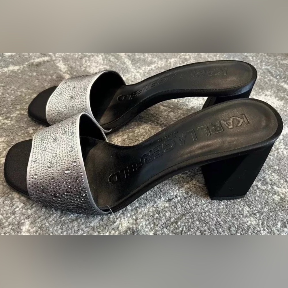 Karl Lagerfeld sandals 8 silver ombré 3” heel‎ slides